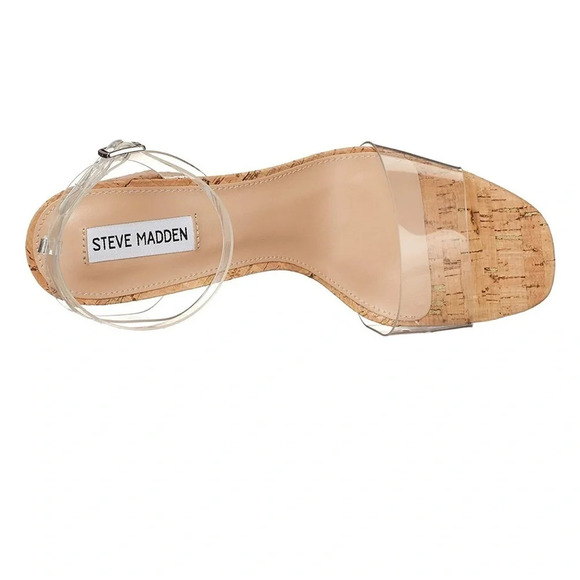 Steve Madden Lessa Clear Platform Ankle Strap  peep toe chunk heels size 10 - Picture 4 of 14